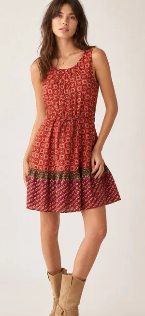 Anna Sui X Anthropologie Red Geometric Print Silk Sleeveless Boho Dress Womens 0 thumbnail 1