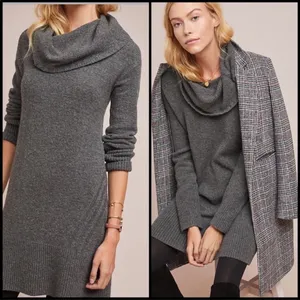 Anthropologie Sonoran Wool Alpaca Blend Cowl Neck Sweater Dress in Grey Size‎ S thumbnail 9