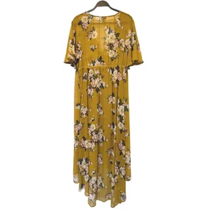 Torrid Floral Chiffon High Low Maxi Dress Flutter Sleeve Gold Size 1 1X No Slip thumbnail 6
