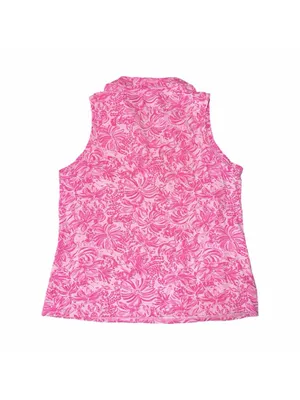 Lilly Pulitzer Luxletic Imara Sleeveless Golf Polo Top Pink Blossom Foxy Llama L thumbnail 3