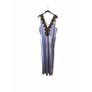 Anthropologie Lace V-Neck Slip Midi Dress Blue and Brown sz Large thumbnail 2