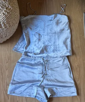 Victoria's Secret Sky Blue Satin Pajama Set thumbnail 1