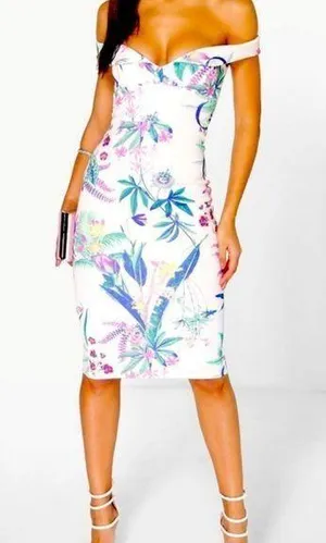Floral White midi dress thumbnail 1