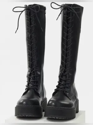 Steve Madden Black Lace-Up Knee-High Platform Boots Size 36=US 5.5-6 thumbnail 1