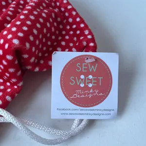 SEW SWEET MINKY Designs DrawString Tote Bag Red White Polka Dots NWT thumbnail 8