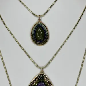 Chico's Layered Gold Tone Necklace Stone Cabochon Pendants ✨ thumbnail 5