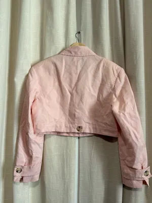 Zara Soft Pink Cropped Linen Cotton Blend Jacket thumbnail 8