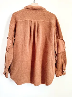 Shop Neighbor Button Front Shacket Brown Oversized Textured Jacket S/M thumbnail 6