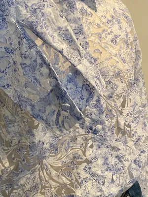 ZARA Blue White Floral Devoré Sheer Long Sleeve Button Up Shirt Size S thumbnail 12