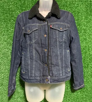 Levi's Dark Wash Denim Sherpa Lined Trucker Jacket Black Lining Small thumbnail 1