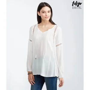 ✨ Women's Natural Sheer Long Sleeve Peasant Top✨ thumbnail 2