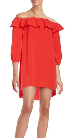 AMANDA‎ UPRICHARD Red Off-Shoulder Mini Dress Size Small Cocktail Party thumbnail 1