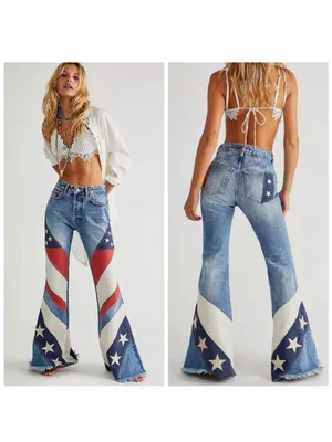 Free People Betsy USA Flare Jeans Flag RARE We the Free Size 30 Women’s NEW NWOT thumbnail 2