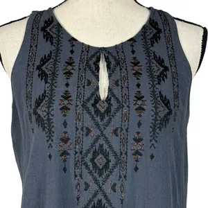 Miss Me Small Mini Dress Sleeveless Embroidered Keyhole Neck Lined Stretch Blue thumbnail 2