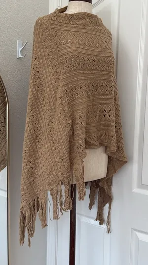 Cableknit fringe poncho Tan Size L thumbnail 1