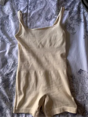 Amazon Cream Ribbed One-Piece athletic Romper thumbnail 1