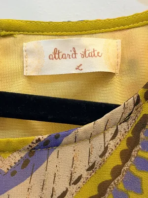 Altar’d State Paisley Boho Babydoll Dress Large Sleeveless Chartreuse Festival thumbnail 2