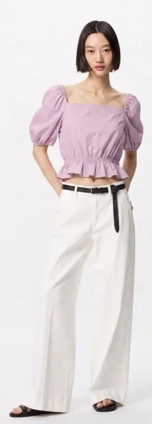 Uniqlo Puff Sleeve Blouse Size S in Purple thumbnail 1