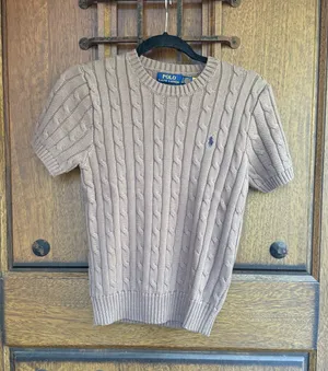 Polo Ralph Lauren Chocolate Short Sleeve Cable Knit Sweater Size S thumbnail 1