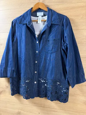 Alfred Dunner Chambray Button-Front 2-piece Layered Shirt thumbnail 2