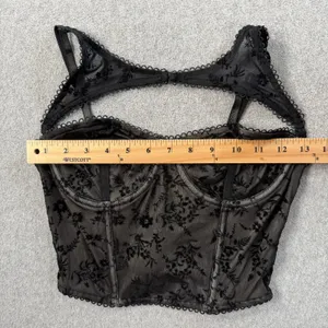 Windsor Black Velvet Floral Flocked Mesh Bustier Corset Top Size SM Adjustable thumbnail 5