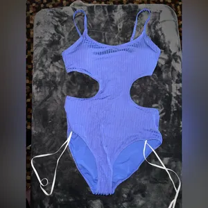 Aerie Ribbed Shine Side Scoop One Piece Swimsuit in Baja Blue Size Large NWT thumbnail 7