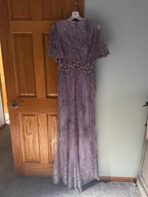 Mac Duggal Purple Embellished Flutter Sleeve Evening Gown thumbnail 5