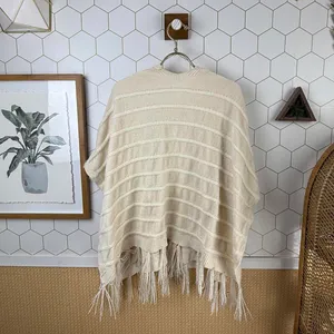 Akemi + Kin by Anthropologie Cream Miette Chenille Fringe Cardigan Poncho - O/S thumbnail 6