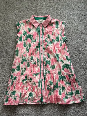 Entro Women’s Pink & Green Splatter Dream Dress Printed Button‑Front Dress thumbnail 4