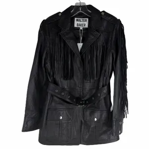 Walter Baker Linda Fringe Belted Lamb Leather Jacket Black Size S thumbnail 5
