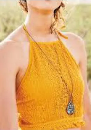 Earthbound Mustard Yellow Crochet Halter Crop Top thumbnail 1
