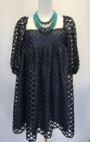 Kimchi Blue Black Eyelet Lace Babydoll Top‎ Puff Sleeve Boho Romantic Medium thumbnail 1