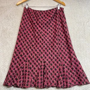 NYCC Y2K Vintage Pink Brown Elastic‎ Waist A-Line Gored Hem Midi Skirt Medium thumbnail 2