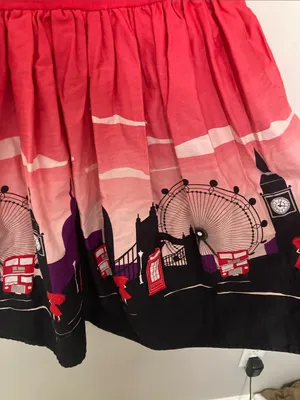 Collectif Red & Black London Print Fit-and-Flare Dress thumbnail 5