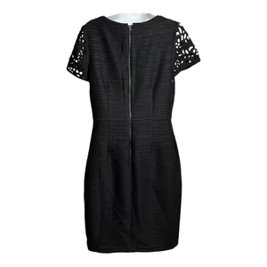 Anthropologie Maeve | Lasercut‎ Basalt Sheath Black Dress Short Sleeve Size 10 thumbnail 2