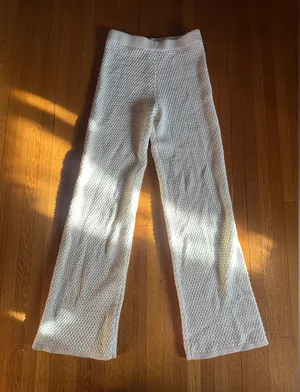 House of Harlow 1960 Cream Knit Wide-Legged Pants with Sequins, Size XS, NWOT thumbnail 1