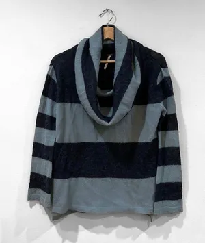 Lulu Rugby Blue Striped Cowl Neck Alpaca Wool Blend Sweater thumbnail 2