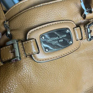 Michael Kors Camel Leather Satchel with Chain-Detail Strap thumbnail 2