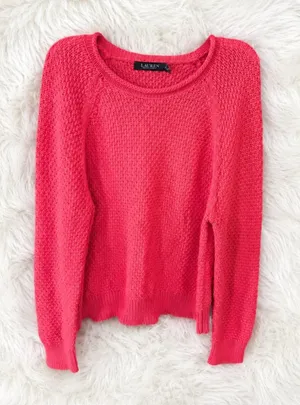 Lauren Ralph Lauren Coral Textured Crewneck Sweater| Size Large thumbnail 1
