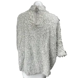 Stradivarius Gray Dolman Half Sleeve Fuzzy Eyelash Knit Zip Sweater Top Size S thumbnail 3
