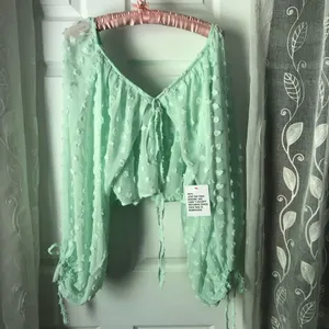New ASOS long balloons sleeve textured with tie neck detail oversized babydoll t thumbnail 2