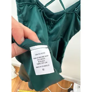 Lucy in the Sky Emerald Green Satin‎ Cowl Neck Cross Back Mini Dress Medium thumbnail 4