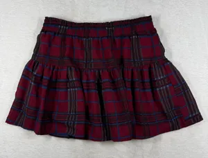 Bongo Burgundy Plaid Tiered Mini Skirt Elastic Waist Lined Size M 885779448365 thumbnail 1