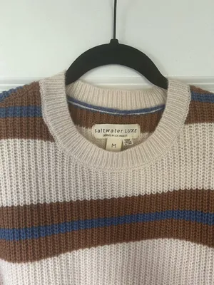 saltwater LUXE Cream Sweater with Brown and Blue Stripes thumbnail 2
