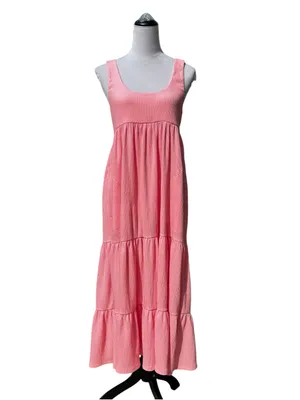 Free People Beach Reel Love Midi Maxi Dress Size S Pink Pockets Tiered Sundress thumbnail 2