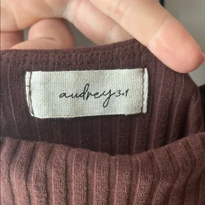 Audrey 3+1 Ribbed Square-Neck Mini Dress in Brown thumbnail 3