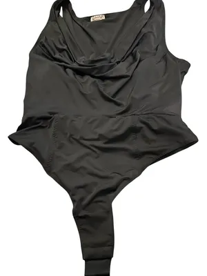 Free People Bodysuit when and Where cowl neck thong small black drapey thumbnail 3