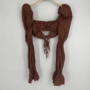 House of CB Molly Shirred Top XS Chocolate Puff Sleeve Romantic Cottagecore Sexy thumbnail 7