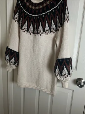 Free People Scotland Fair Isle Balloon Sleeve Mock Neck Sweater Dress M thumbnail 4