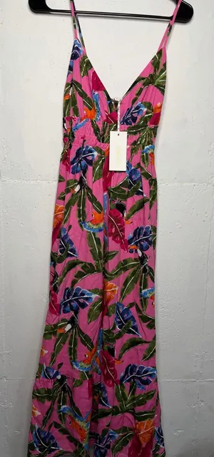 NEW By the River Pink Tropical Floral Maxi Dress Size Medium thumbnail 1